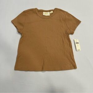 Maeve by Anthropologie Ribbed Beige Short Sleeve Top Small NWT